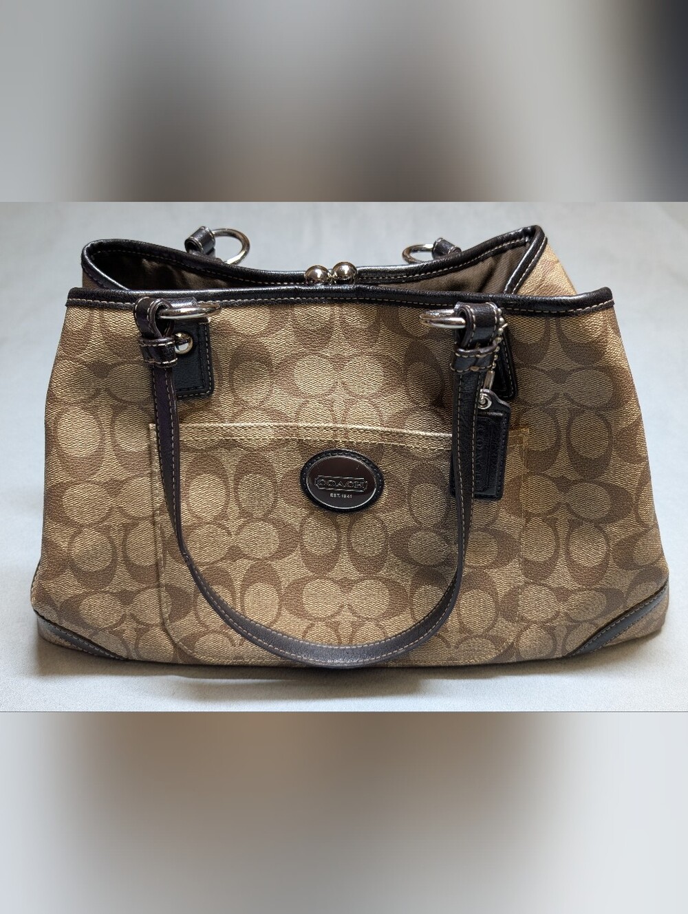 Coach Heritage Payton Signature Tote F23721 Brown Canvas Leather Shoulder Bag